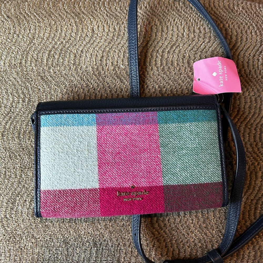 NWT Kate Spade Marti Festive Check Fabric Crossbody - Picture 2 of 7